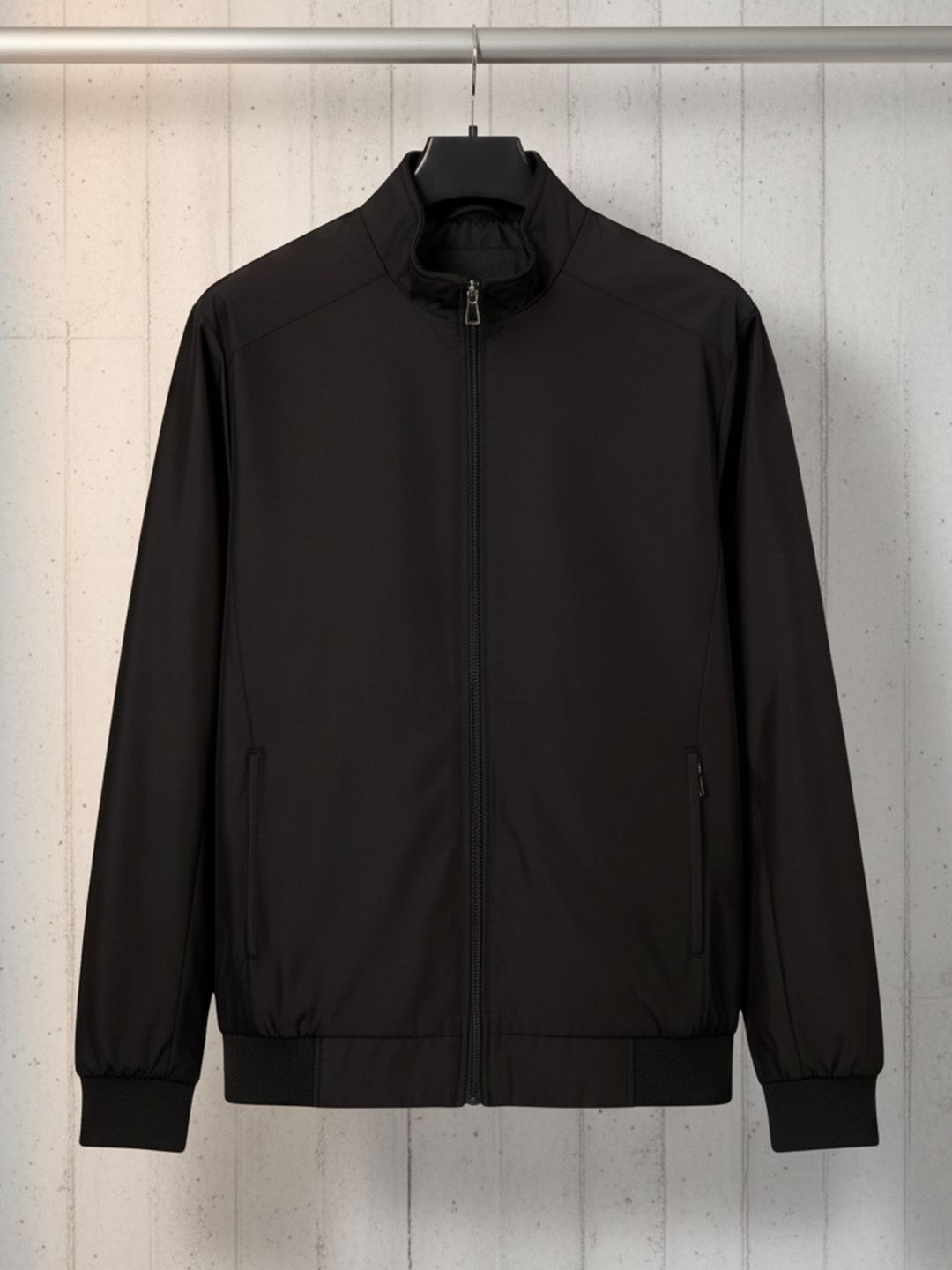 Greylongg Men Stand Collar Solid Lightweight Bomber Jacket