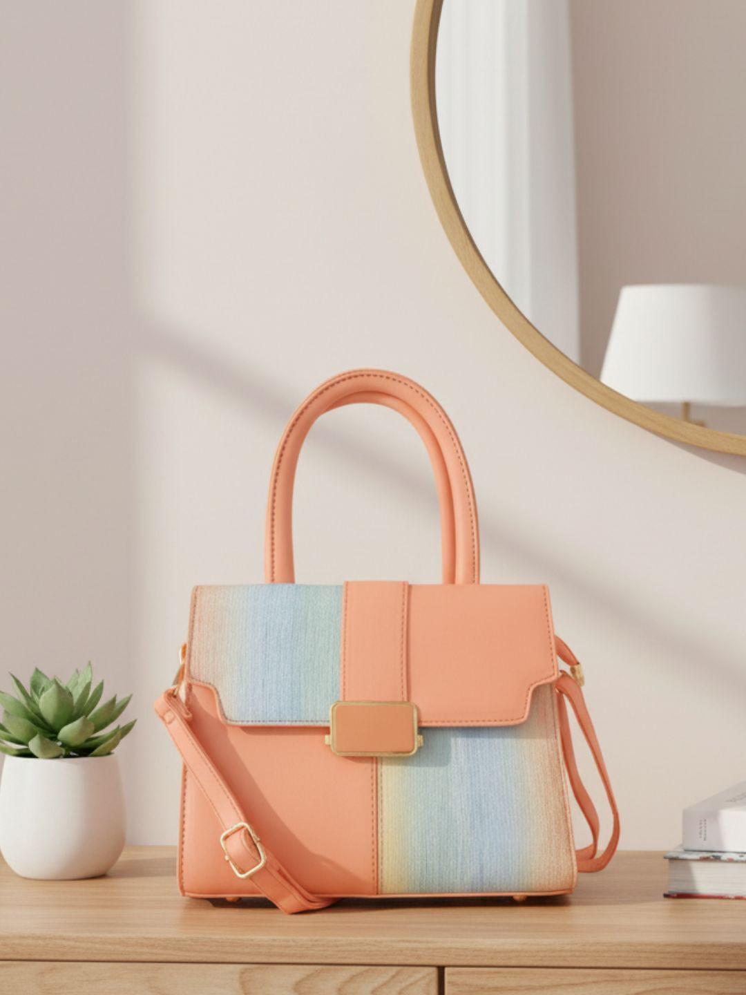 Flingo Elegant Ombre Structured Handheld Bag With Gold Buckle & Shoulder Strap