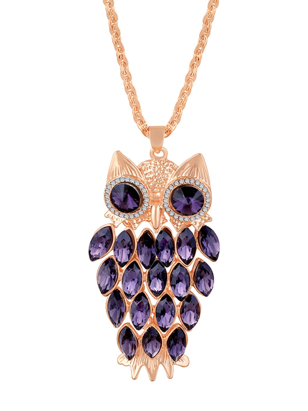 Oviya Women Rose Gold-Plated Owl-Shaped Pendant with Chain