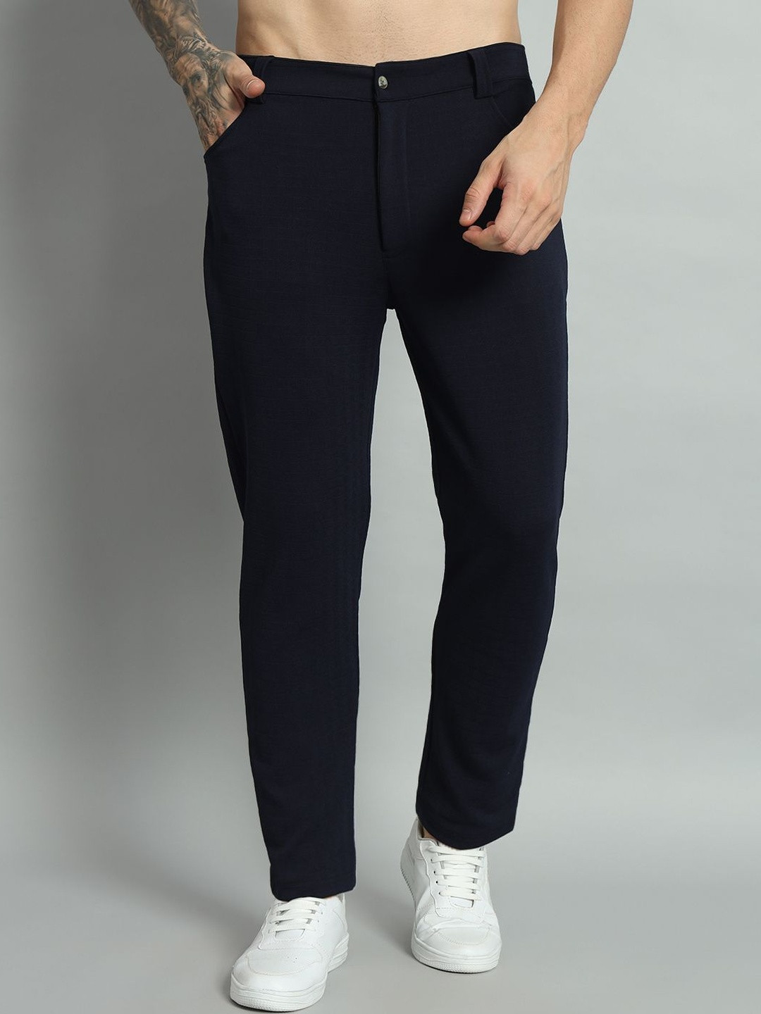 Mast & Harbour Men Tailored Slim Fit Mid-Rise Easy Wash Formal Trousers
