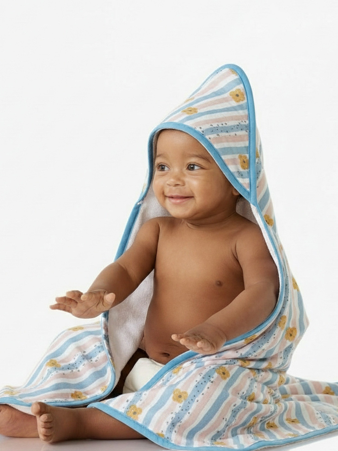 cocoon care Beige & Blue 1 Printed Bamboo 350 GSM Bath Towel