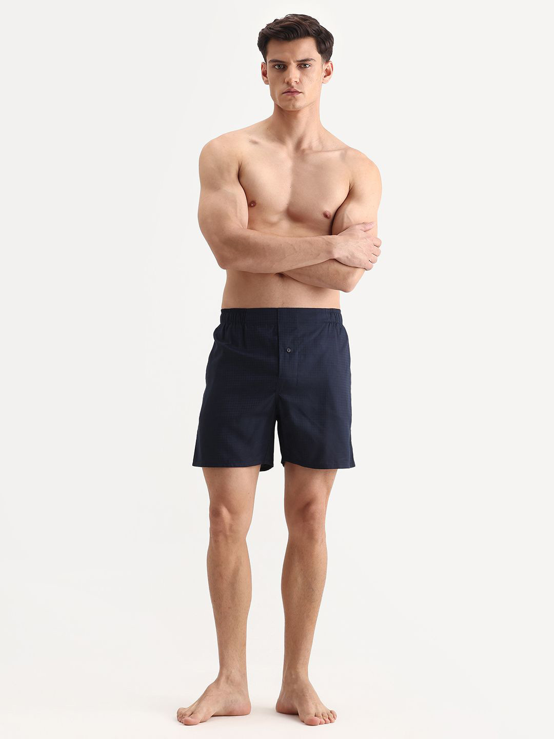 RARE RABBIT Caen Navy Primary Checked Cotton Boxer