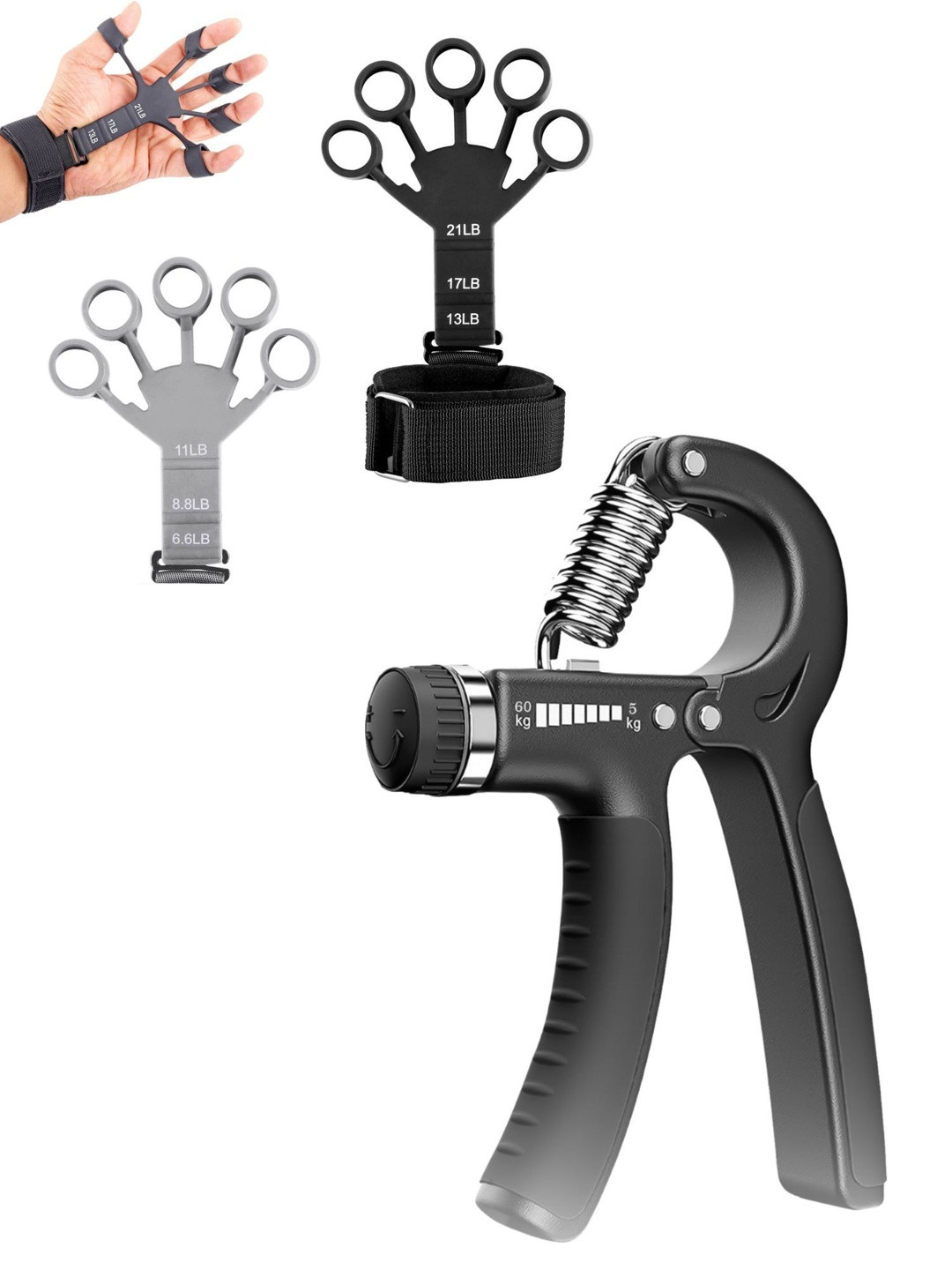 ADRENEX Adjustable Hand Grip & Finger Exerciser Combo Set