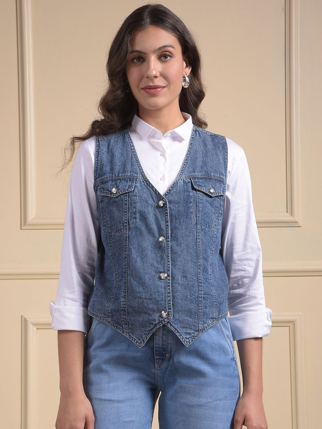 Numero Uno Women V Neck Denim Waistcoat
