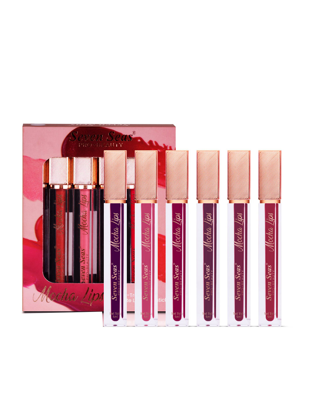 Seven Seas Set Of 6 Mocha Lips Matte Liquid Lipstick- 4 ml Each- Shade- Set C