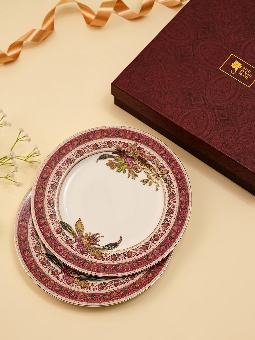 Ritu Kumar Maroon 2 Pieces With 24k Gold Printed Plates
