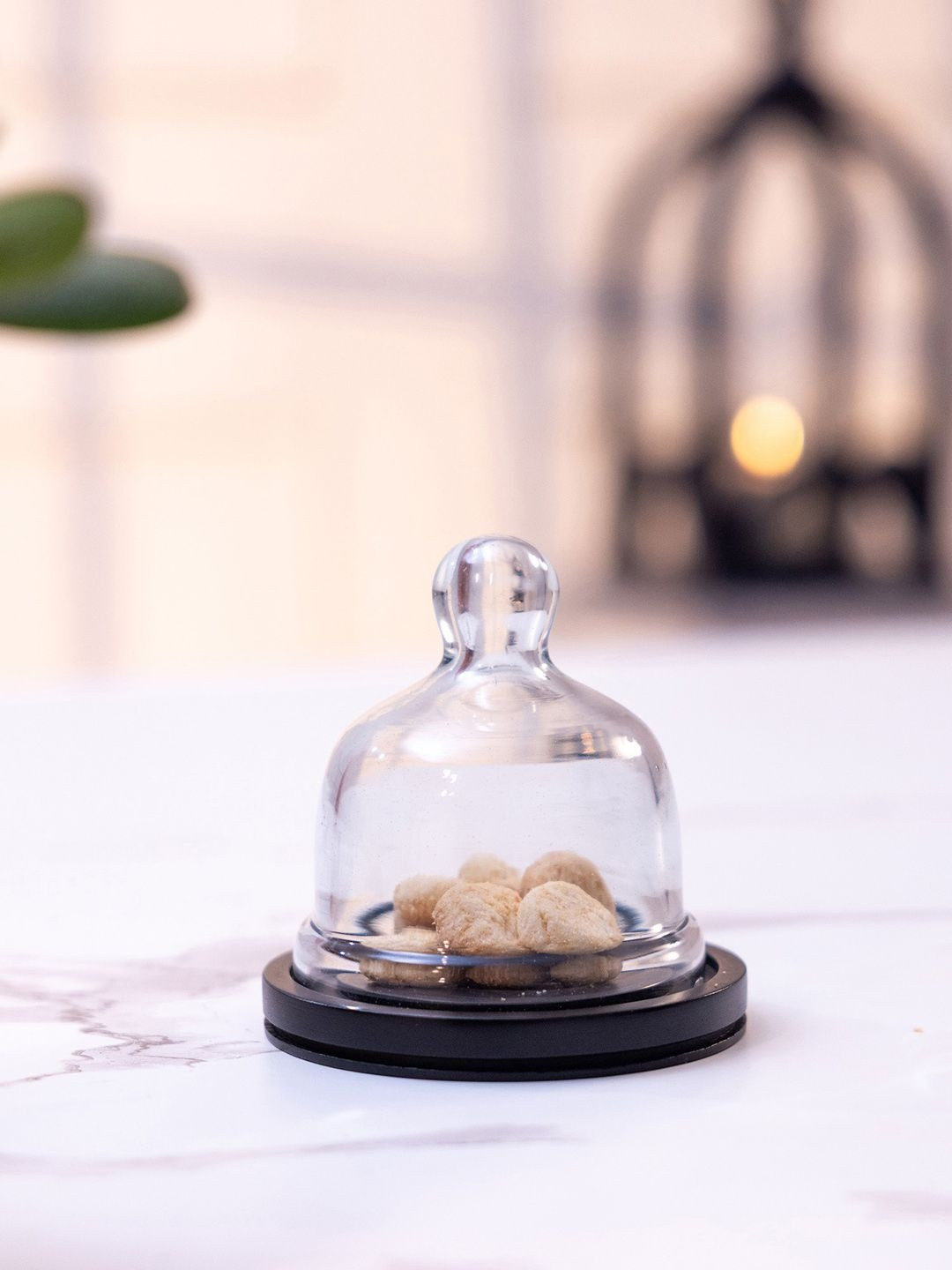 Ireka Homes Unisex Dusk Acacia Transparent Wooden Cake Stand With Glass Dome