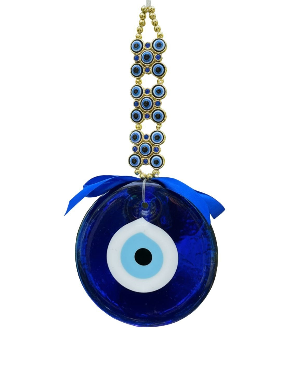 BLUE BEADS Blue & White Textured Glass Evil Eye Wall Hanging