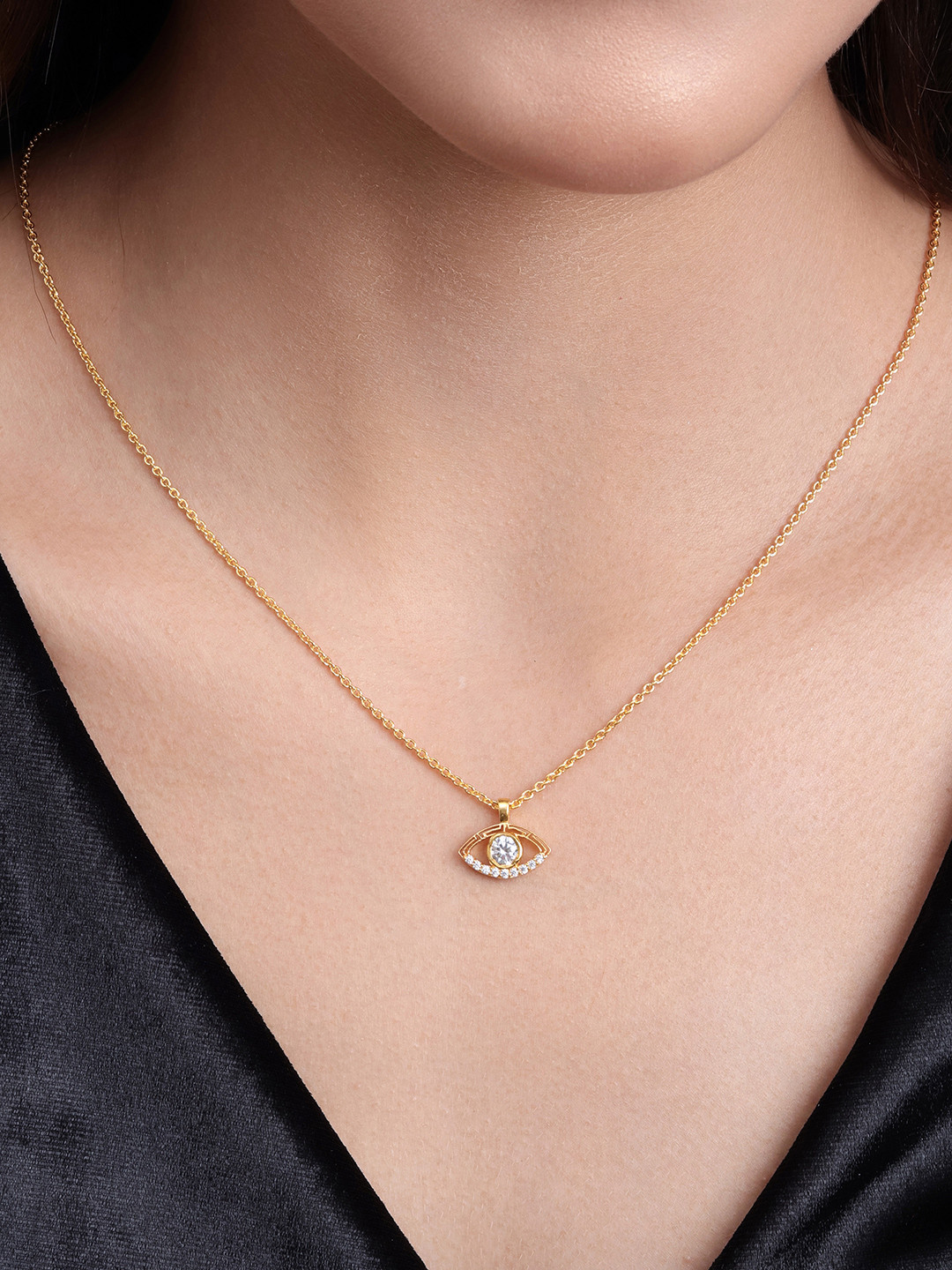 MALENA Gold-Plated Crystals Studded Evil Eye Pendant With Chain