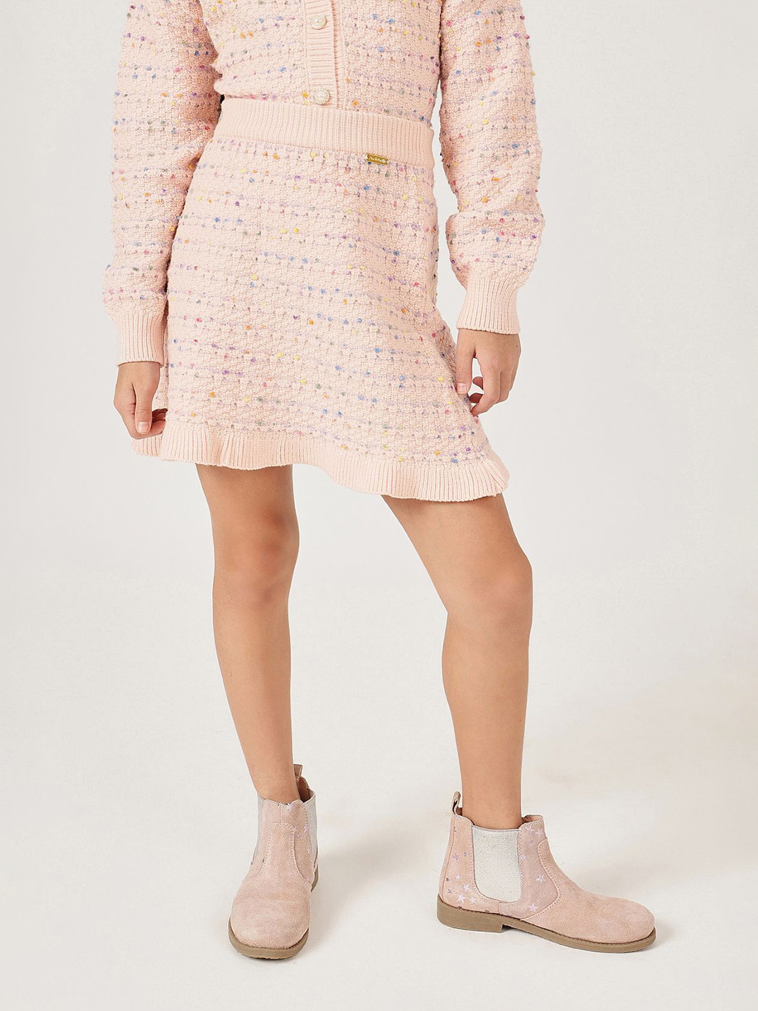 One Friday Girls Peach Solid Knit Acrylic Blend Winter Skirt