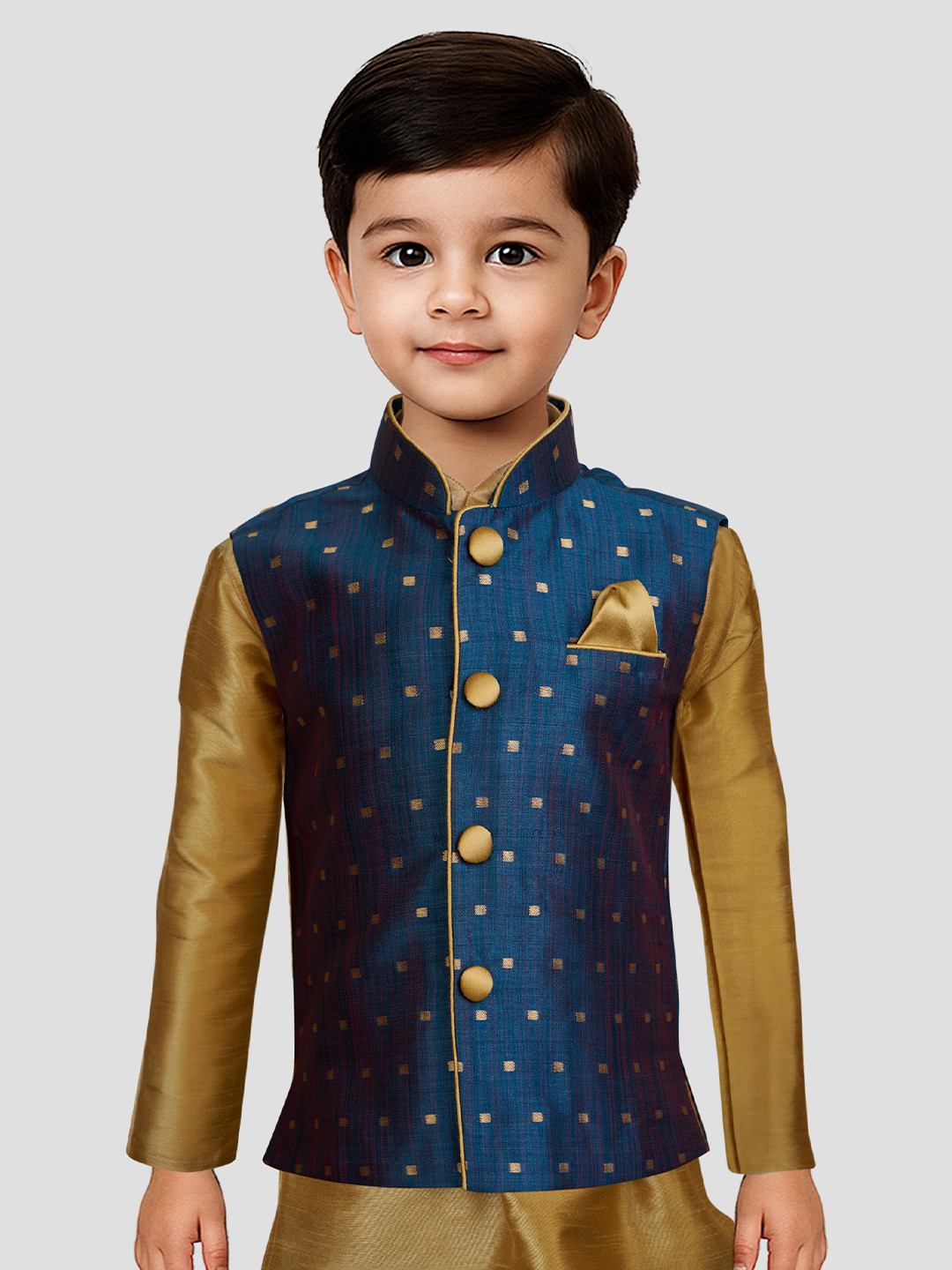 JBN Creation Boys Brocade & Silk Slim Fit Banarasi Woven Nehru Jacket