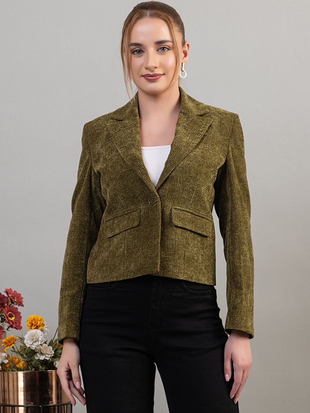 TWENTY ME Textured Notched Lapel Single-Breasted Blazer