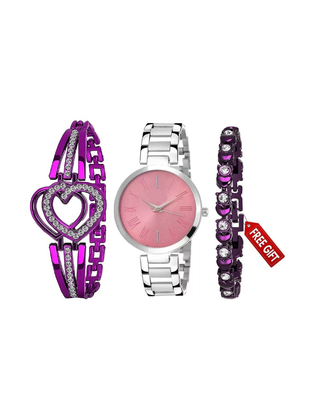 WATCHSTAR Women Analogue Watch Gifts Set Tn Pink&Heart &BraceletPuprle -V