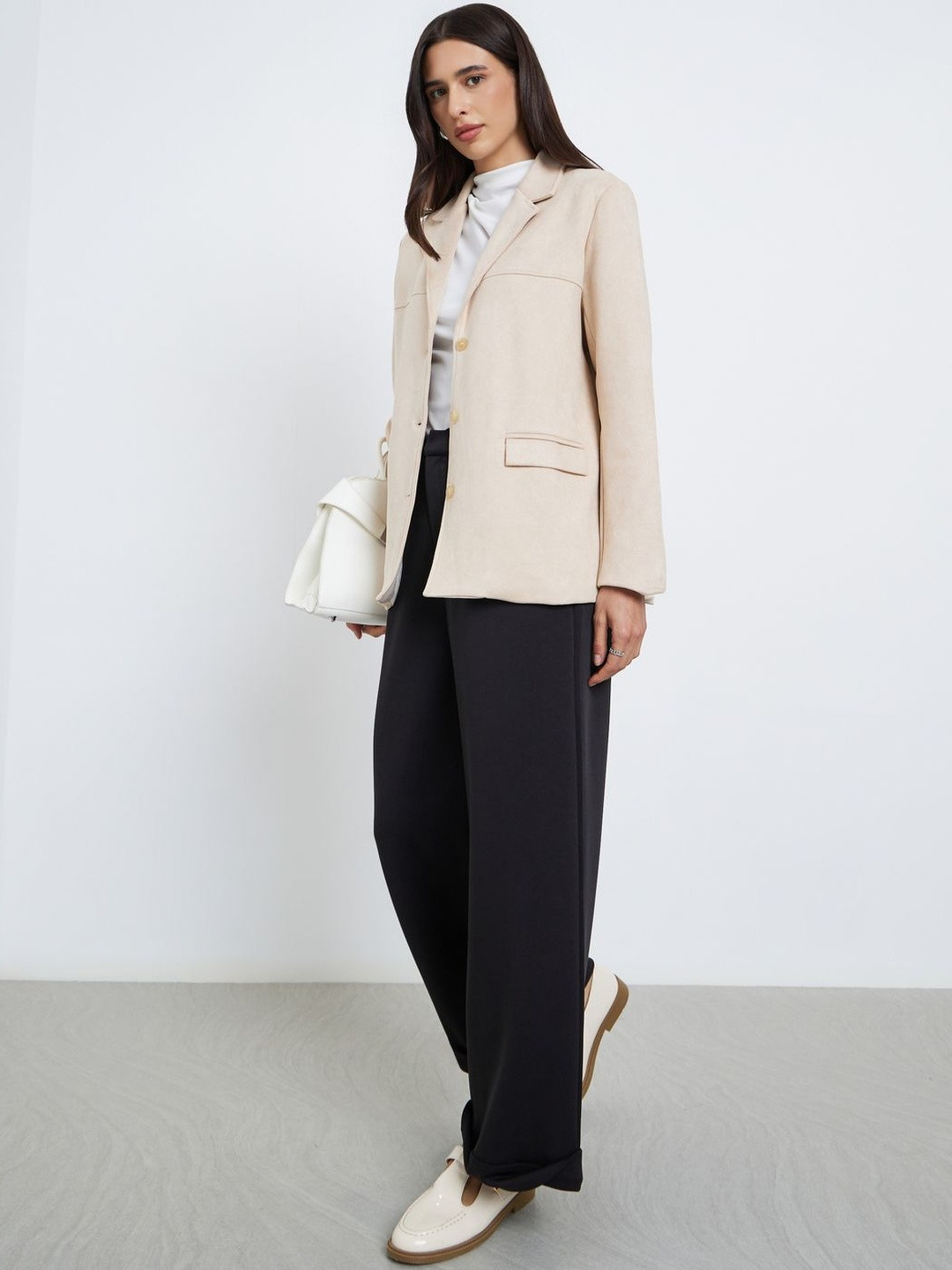 Styli Button Down Collared Tailored Jacket With Flap Pockets