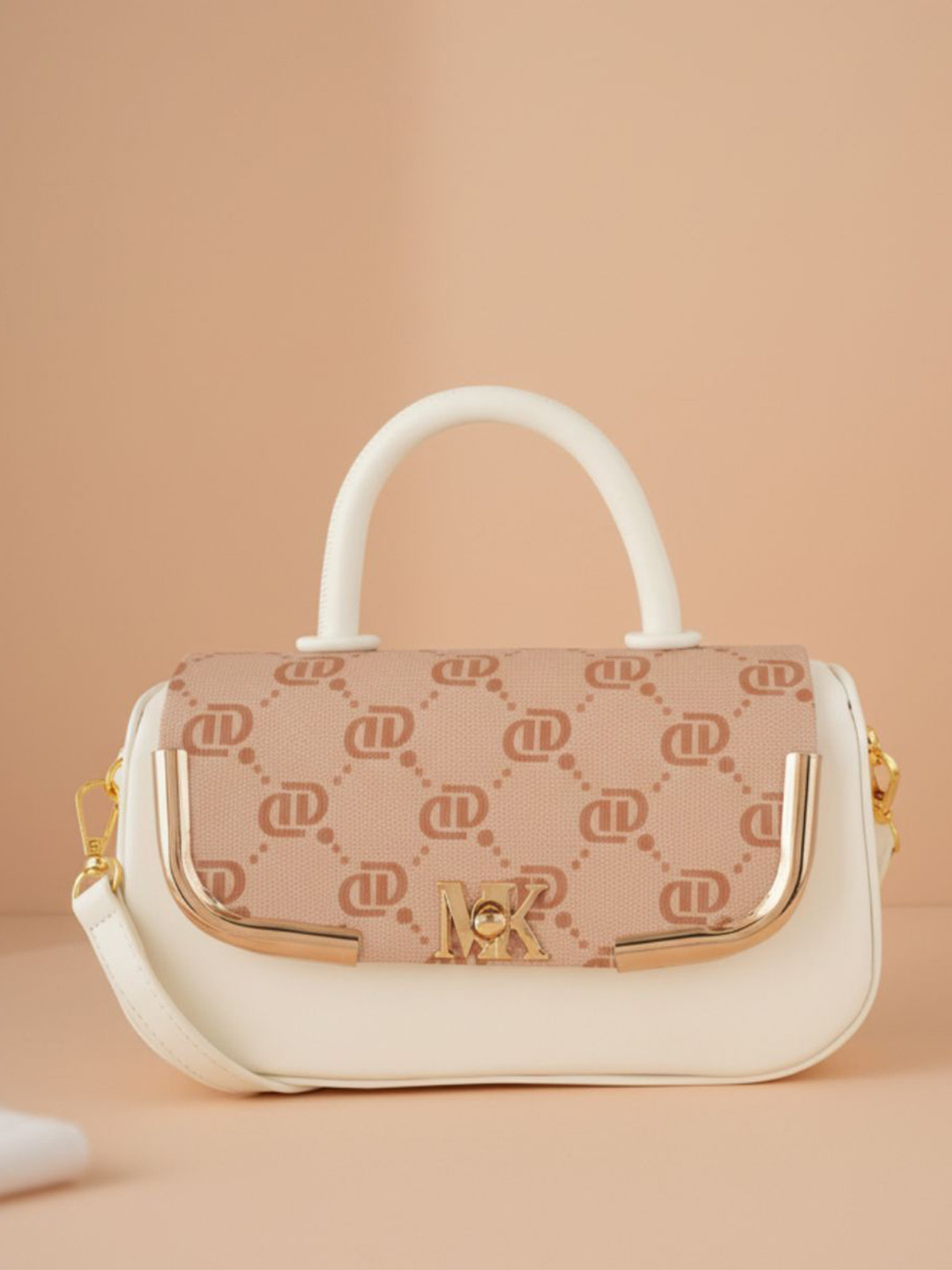 Flingo Printed Monogram Small Handbag With Gold Accents