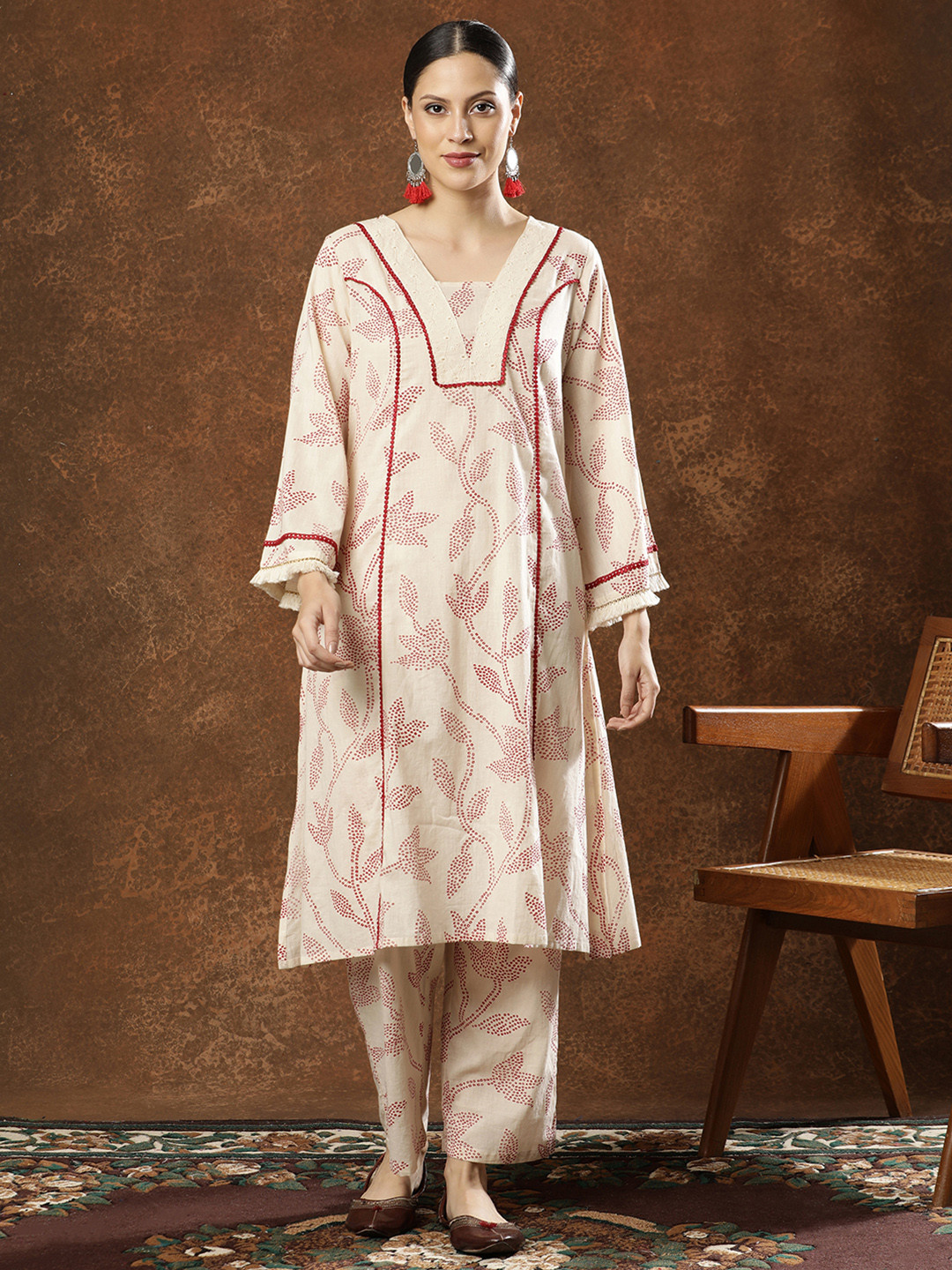 Anouk Women Cotton Printed A-Line Kurta with Palazzo Set