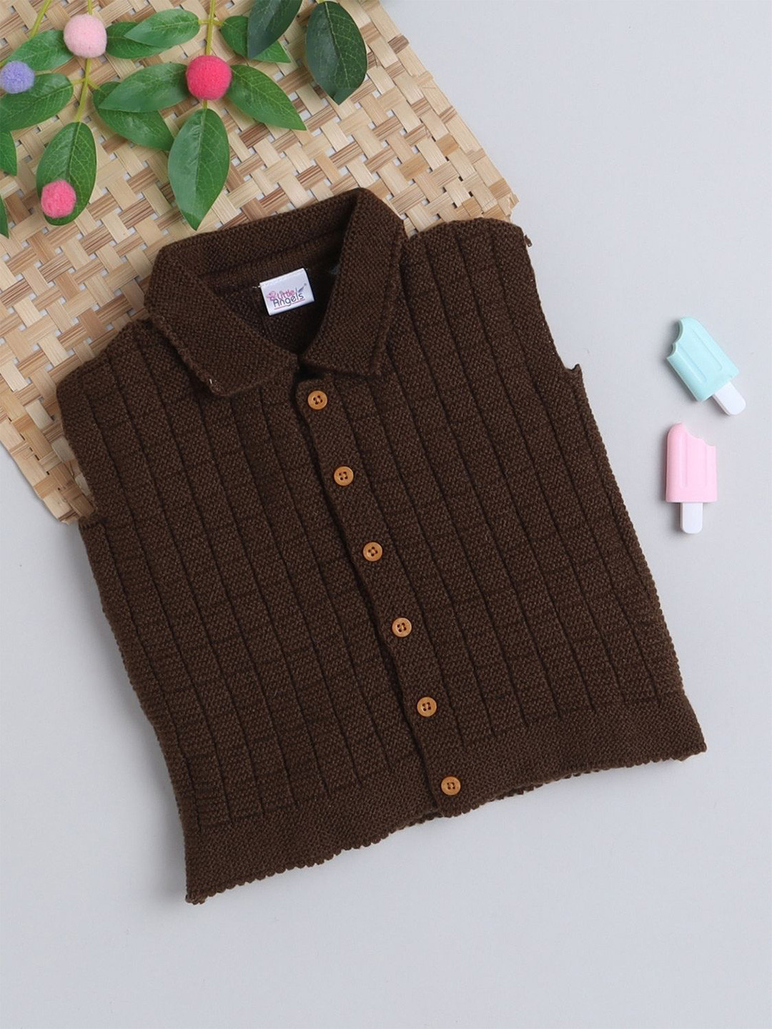 Little Angels Baby Boys Checkered Collared Sleeveless Woollen Sweater Vest