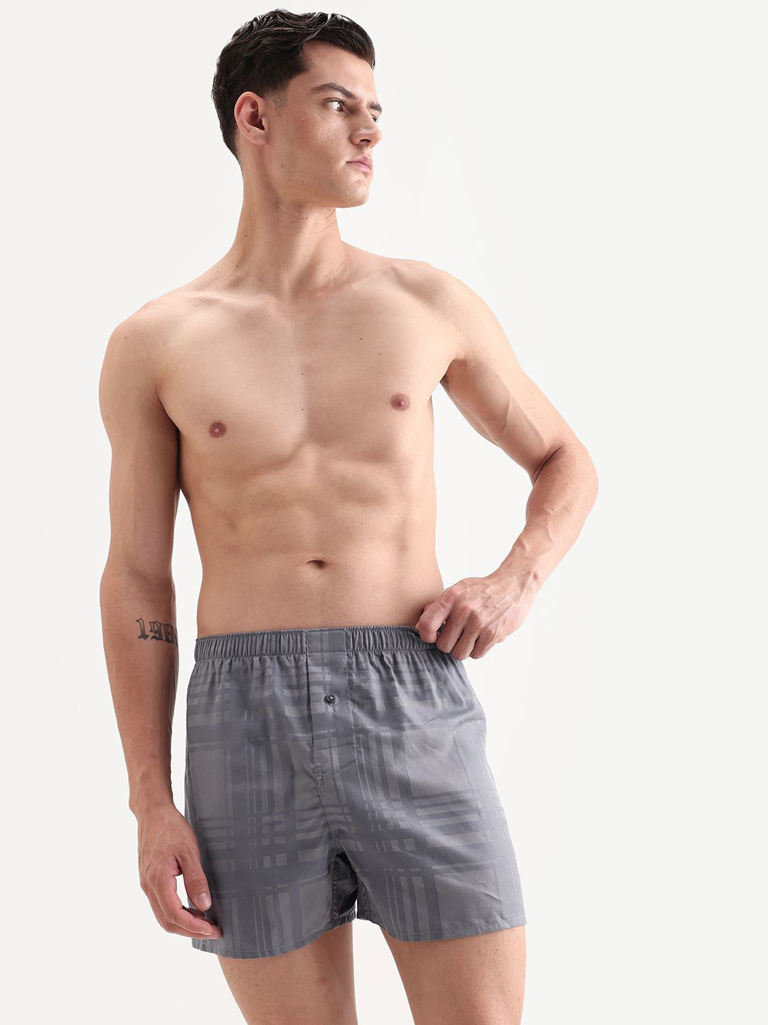 RARE RABBIT DEVAL Grey Checked Cotton Boxers