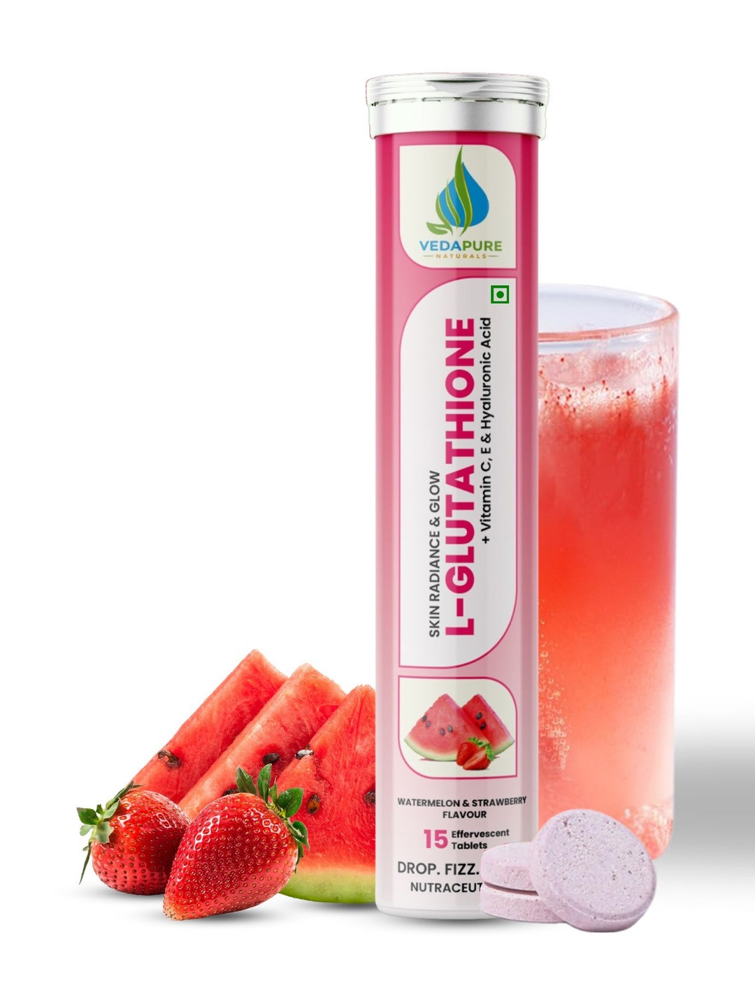 VEDAPURE L-Glutathione Effervescent Tablets - 15 - Watermelon