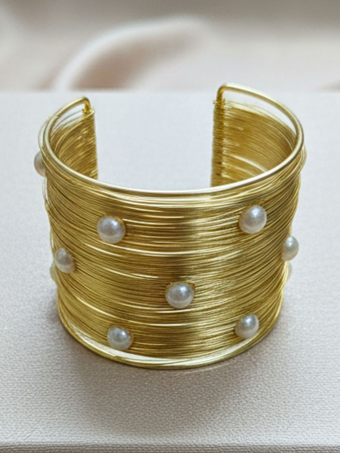 MANSIYAORANGE Gold-Plated Pearls Beaded Cuff Bracelets