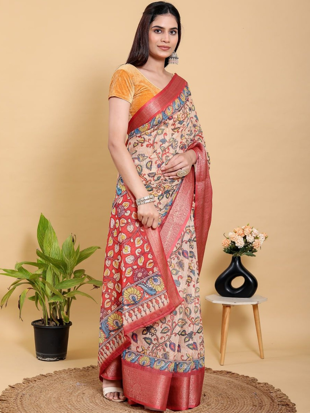 GOHILL ENTERPRISE Ethnic Motifs Pure Linen Handloom Saree