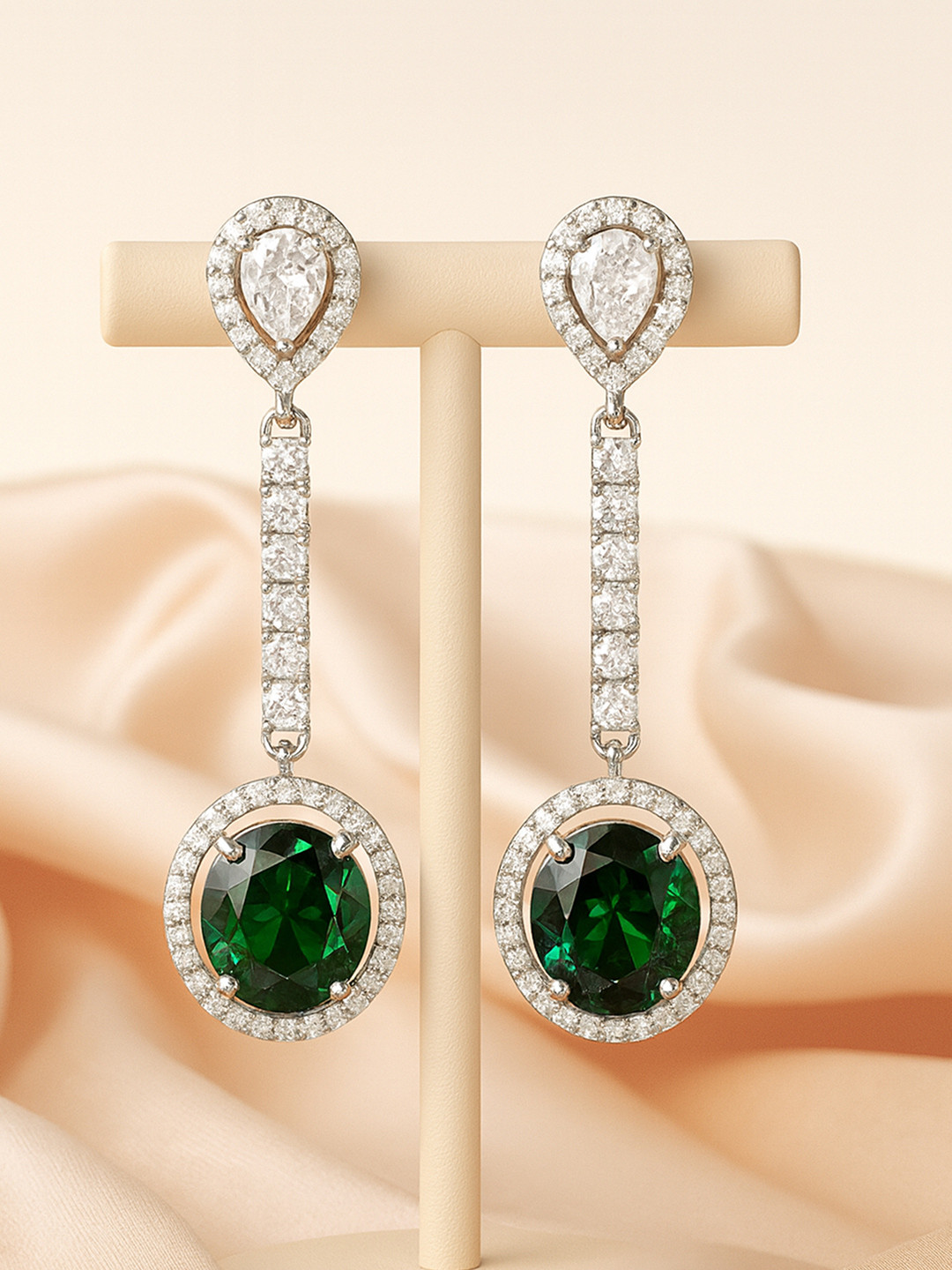 KARATCART Silver-Plated White Contemporary American Diamond Drop Earrings
