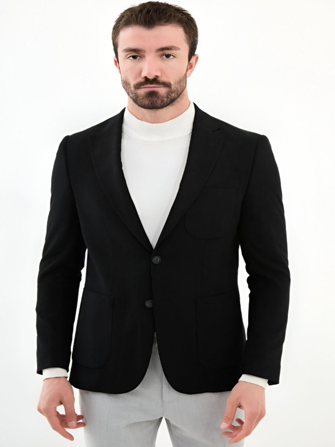 jenish creation Notched Lapel Collar Single Breasted Cotton Slim-Fit Blazer