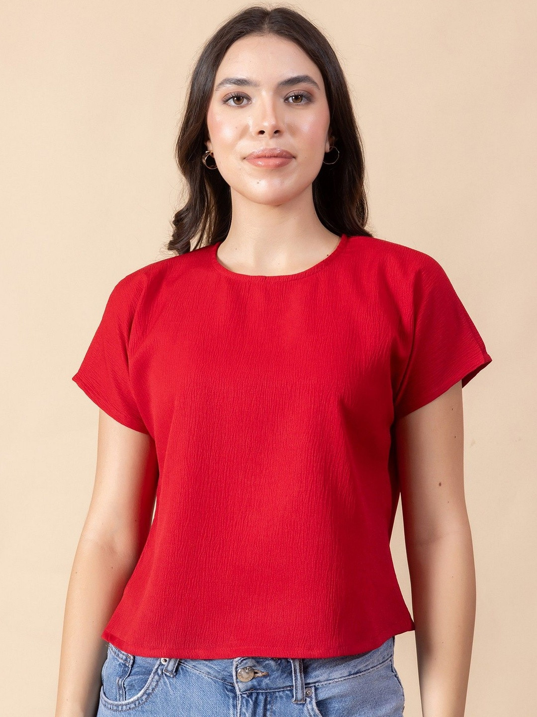 Masami Women Snake Crepe Solid Red Top