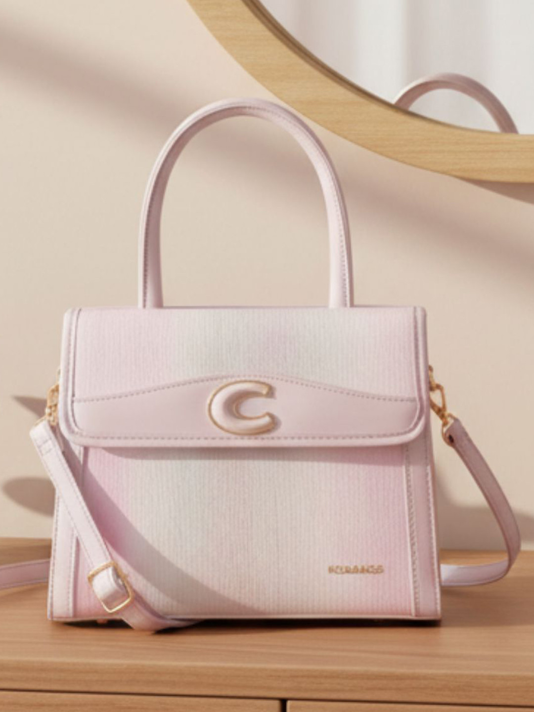 Flingo Women White Top Handle & Gold Accent Structured Handbag