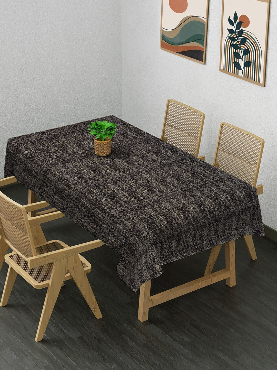KLOTTHE Brown & Beige Cotton 6-Seater Table Cover with Embellished details