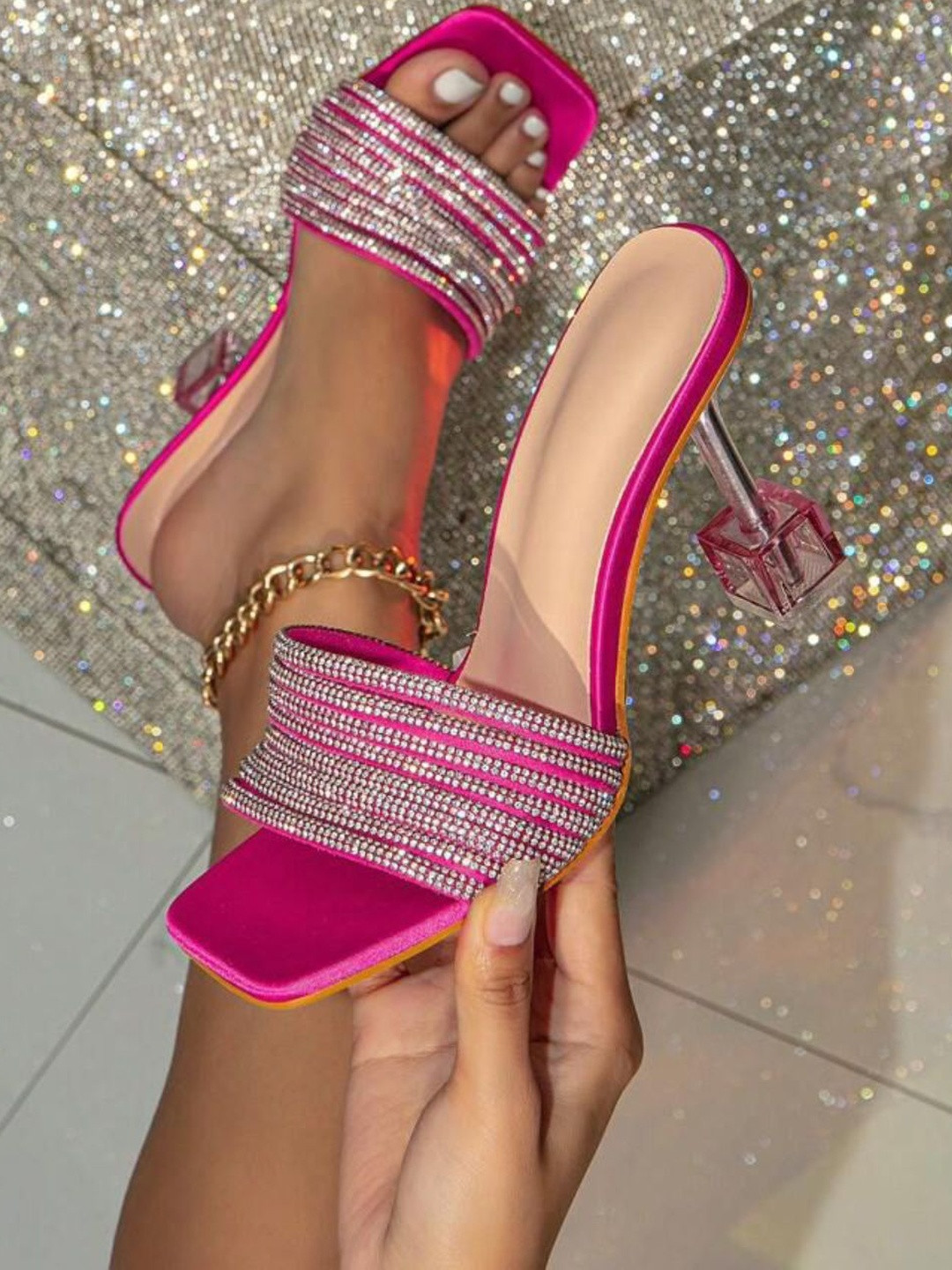 KALINI Women Western Embellished Party Block Heels Sandals