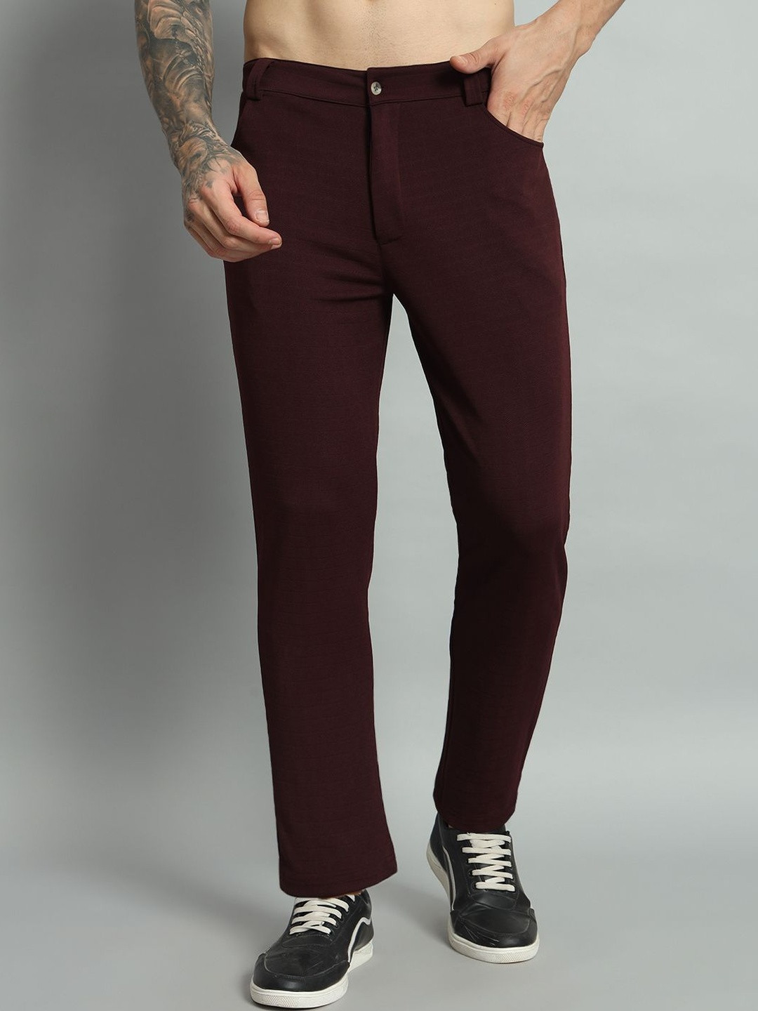 Mast & Harbour Men Tailored Slim Fit Mid-Rise Easy Wash Formal Trousers