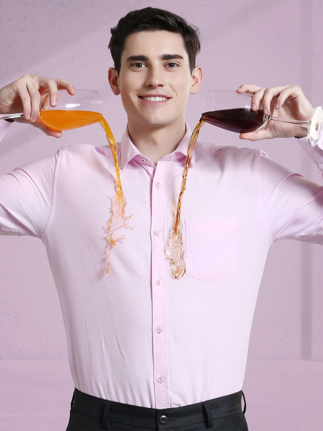 TURMS Men Solid Full Sleeves Stain And Water Repellent Anti Odor Cotton Oxford Shirt