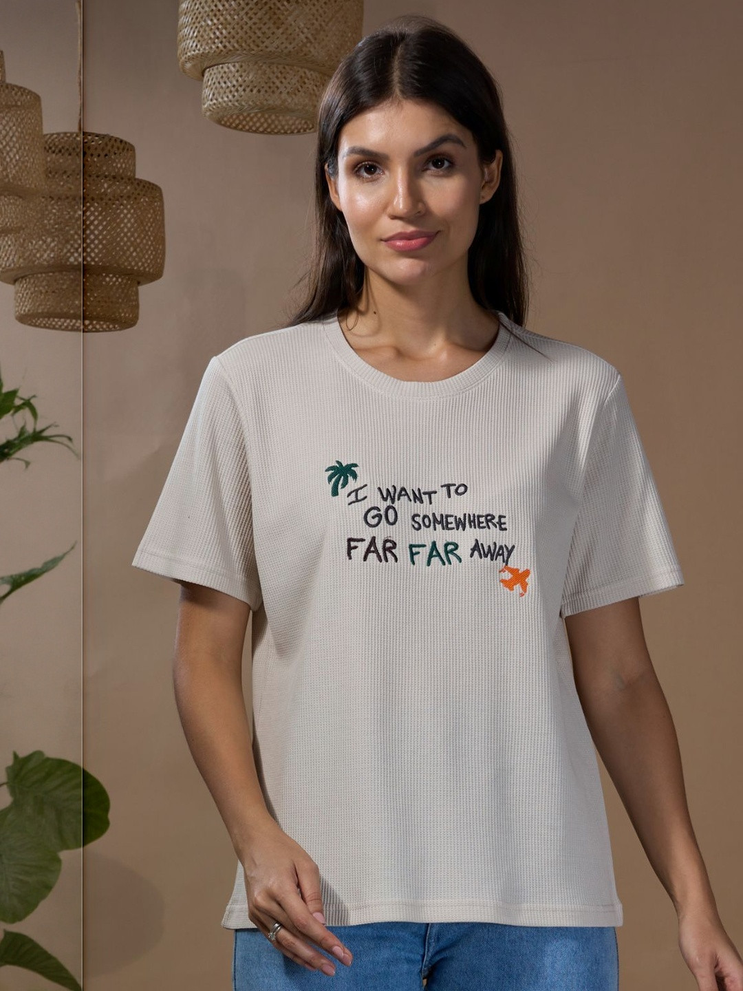 CUPID Go Somewhere Far Far Away Textured Cotton T-Shirt