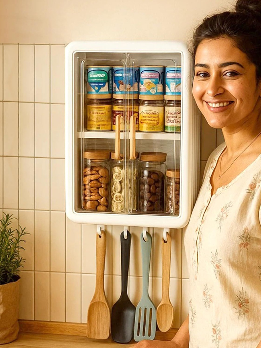 JD FRESH White Multipurpose Wall-Mounted Kitchen Cabinet