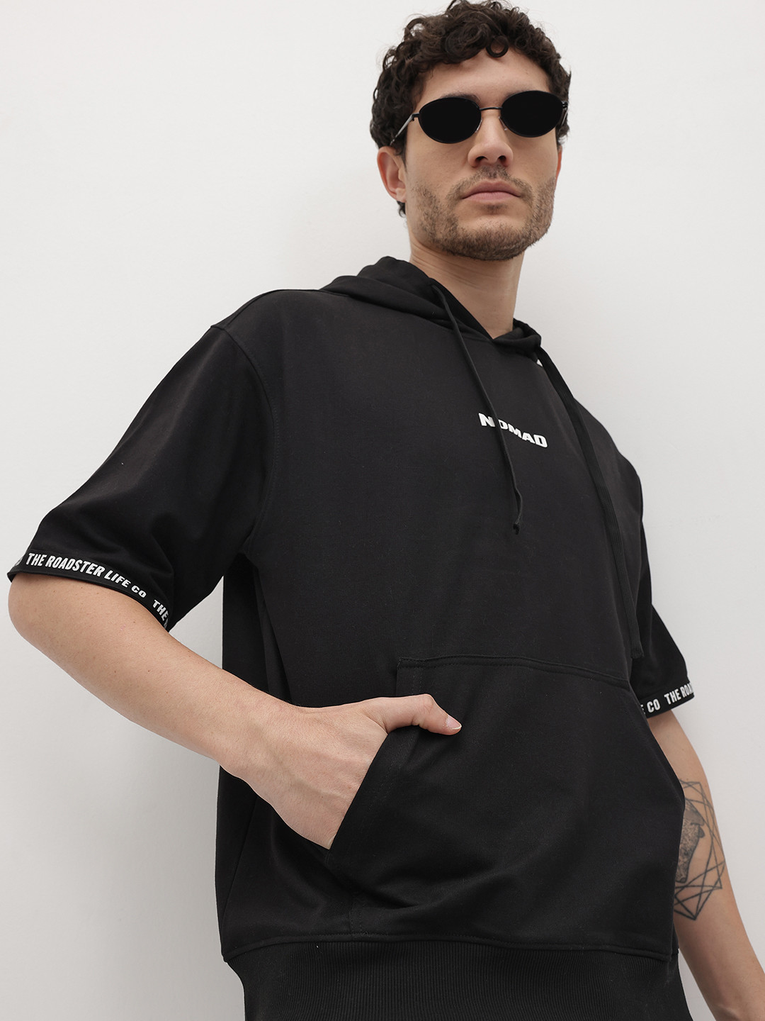 The Roadster Life Co. Relaxed Fit Graphic Printed Hooded Sweatshirt