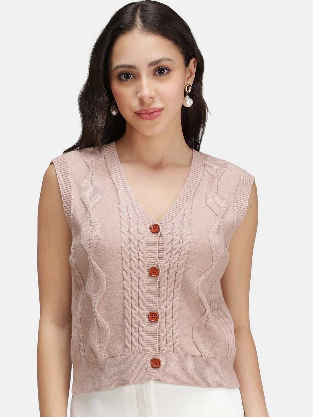 Virgio Women Viscose Rayon V-Neck Regular Sleeveless Sweater