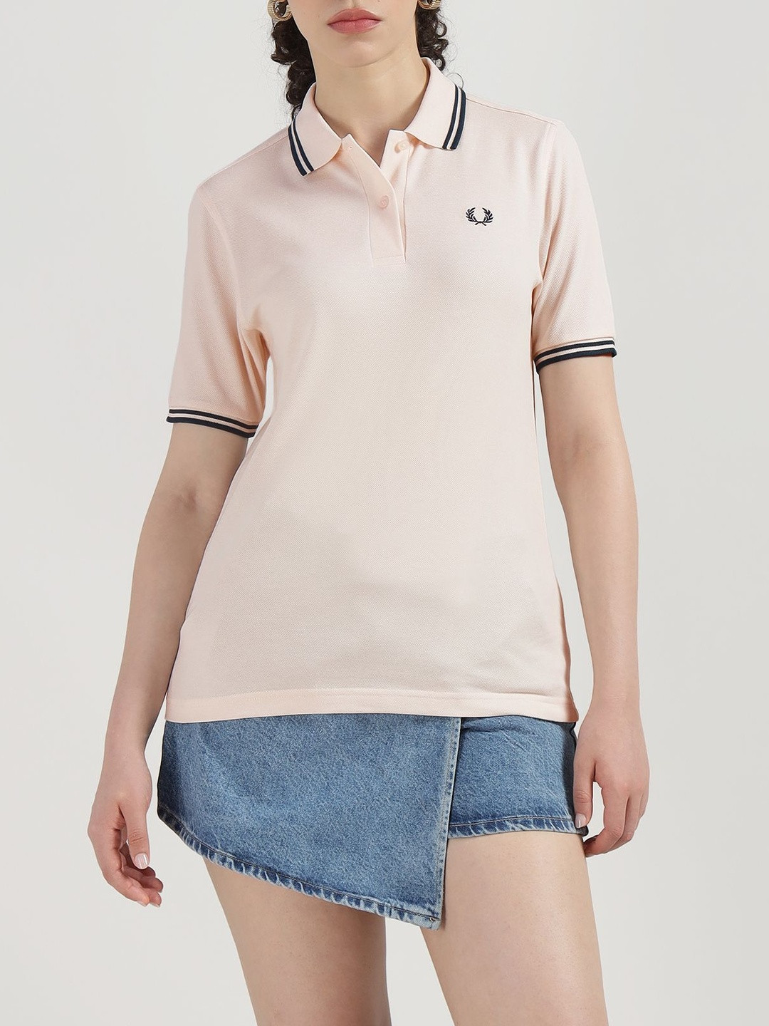 Fred Perry Brand Logo Printed Polo Collar Short Sleeves Pure Cotton T-shirt