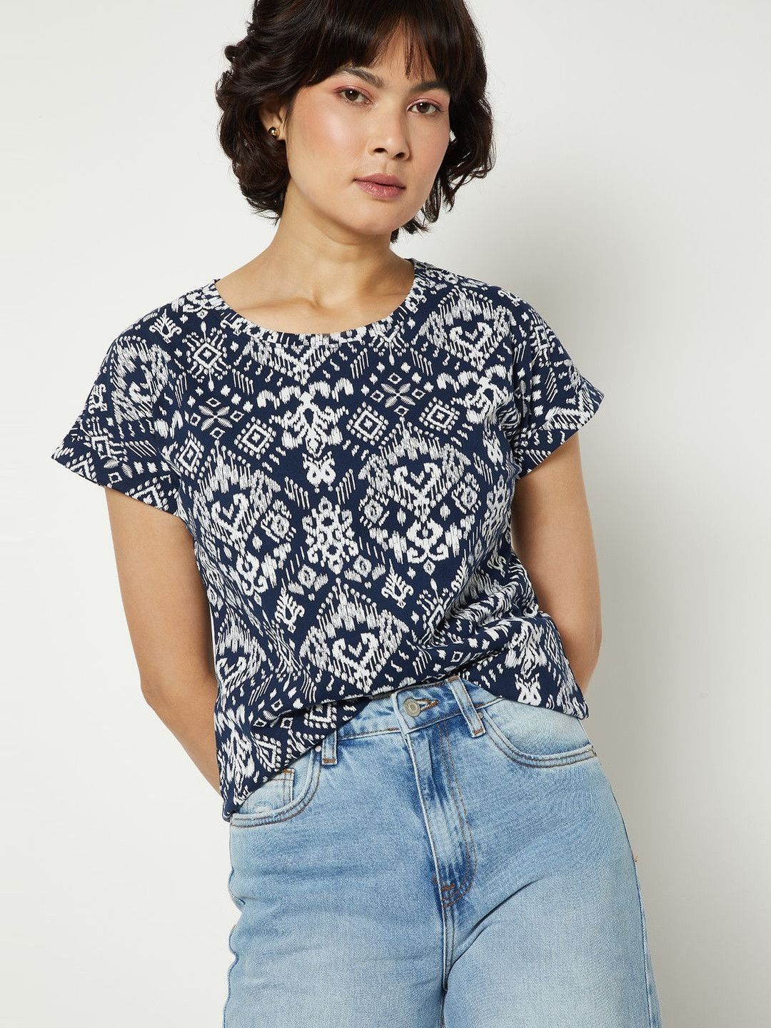 max Tribal Printed Round Neck Pure Cotton Regular Fit Casual T-shirt