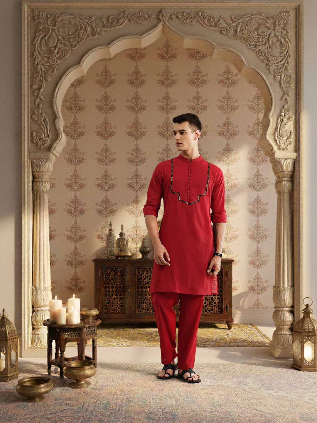 House of Pataudi Yoke Design Pure Cotton Jashn Kurta with Trousers
