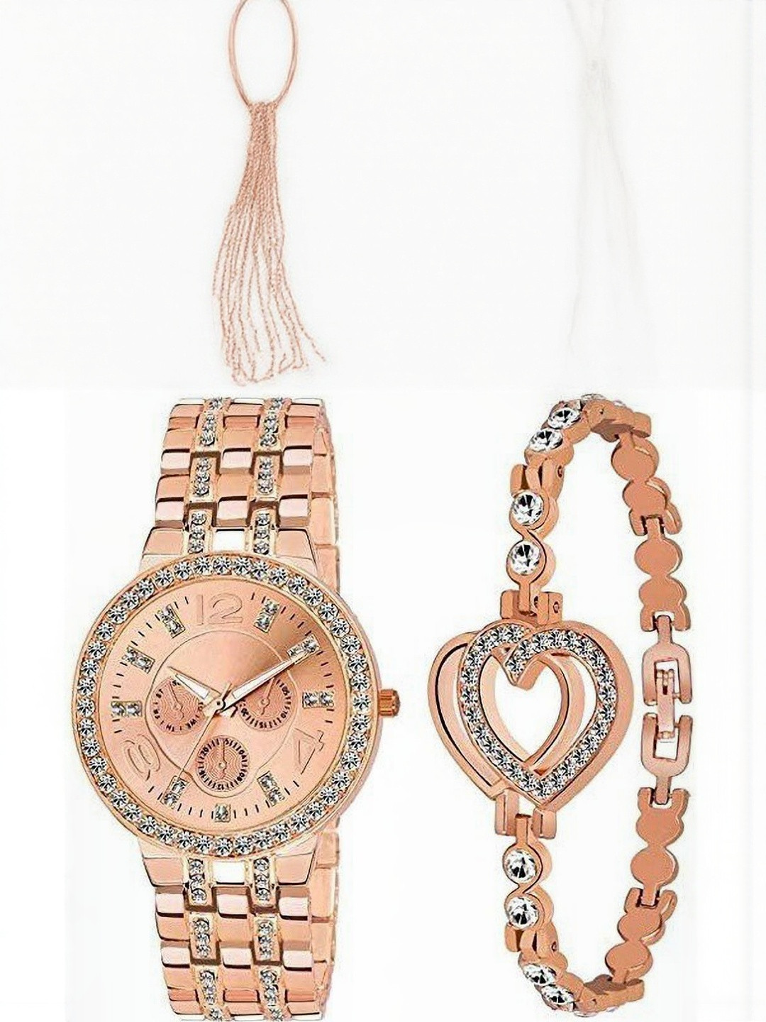 WATCHSTAR Women Dial & Straps Analogue Watch geneva rose gold&heart gold bracelet