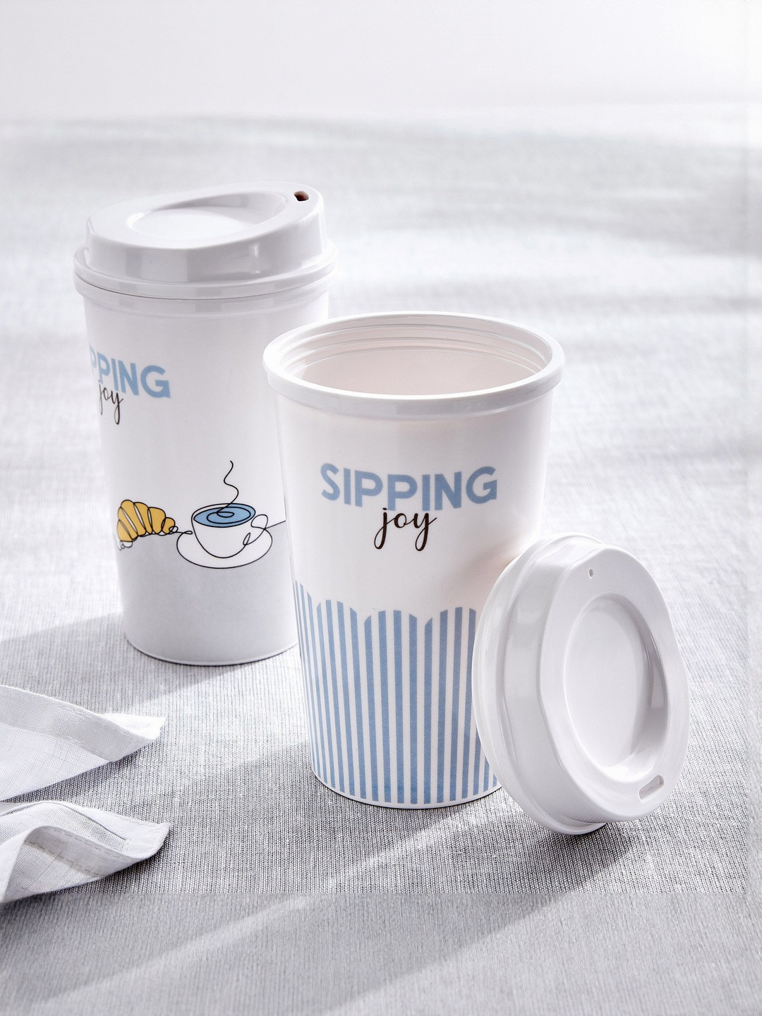 Home Centre White Printed BPA-Free Travel 2 Pieces Tumblers 450ml