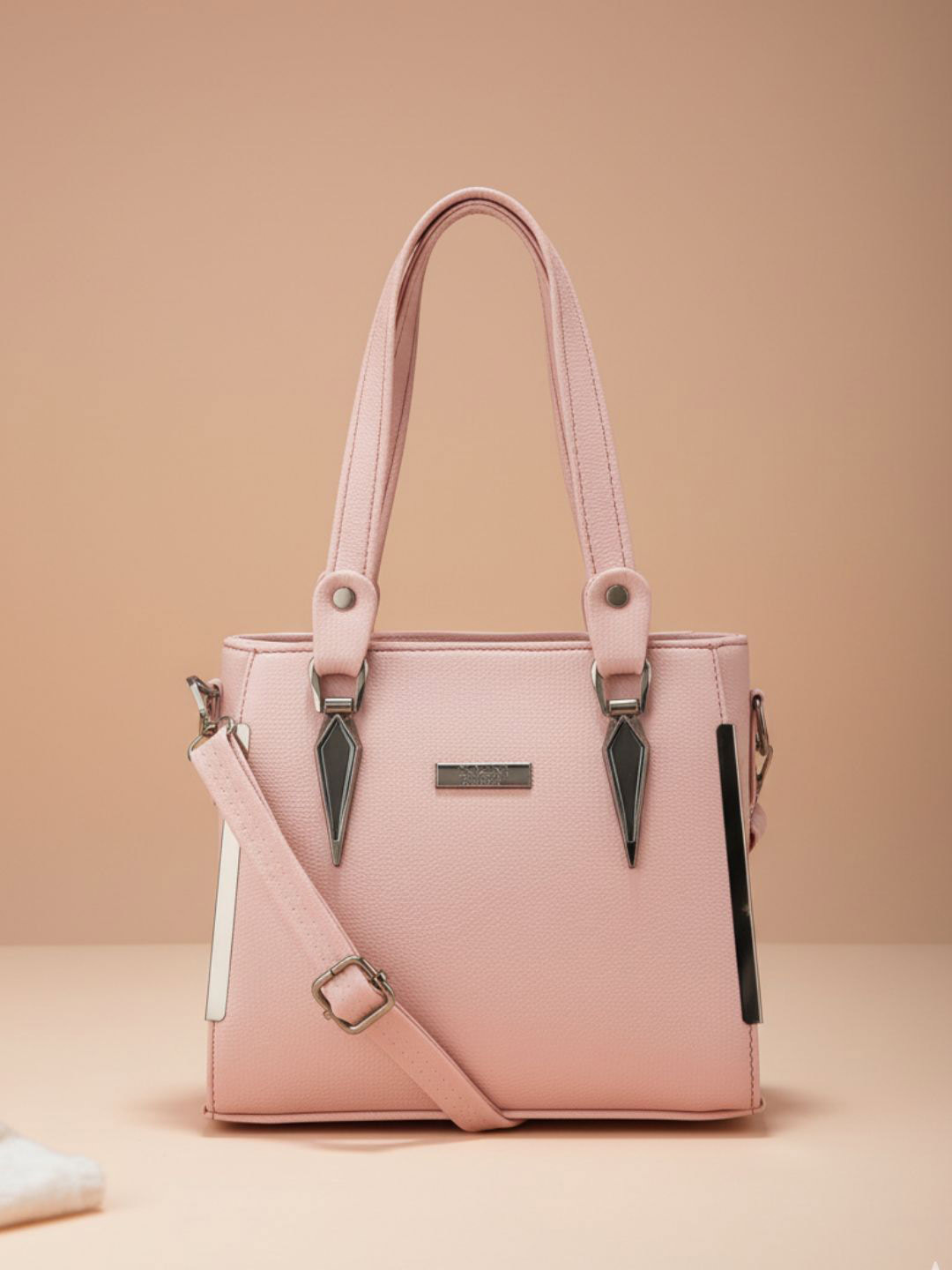 Flingo Pink Silver Metal Accents & Adjustable Strap Handbag