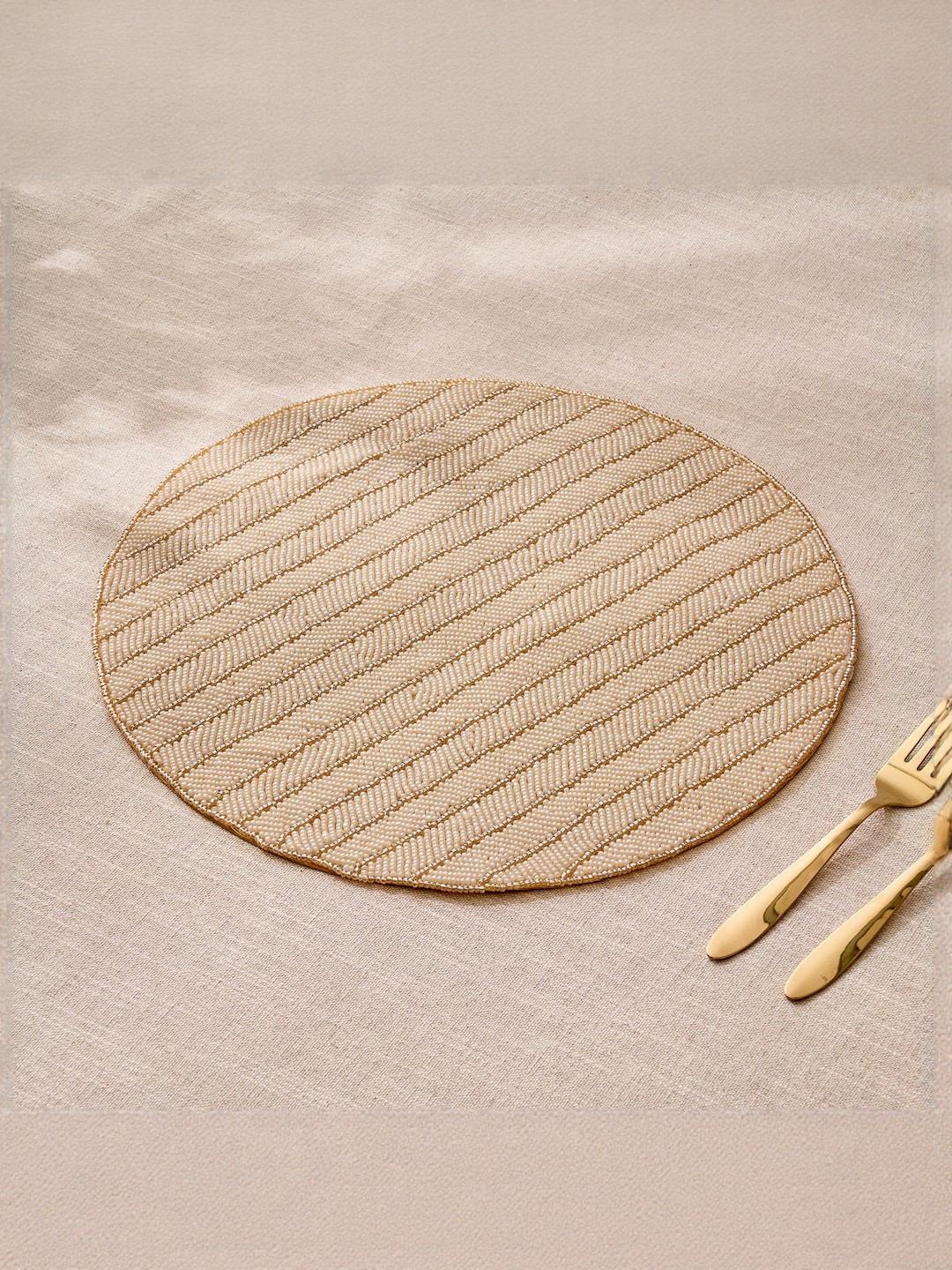 Home Centre Drake Opulence Off-White & Beige Embellished Beaded Glass Table Placemats