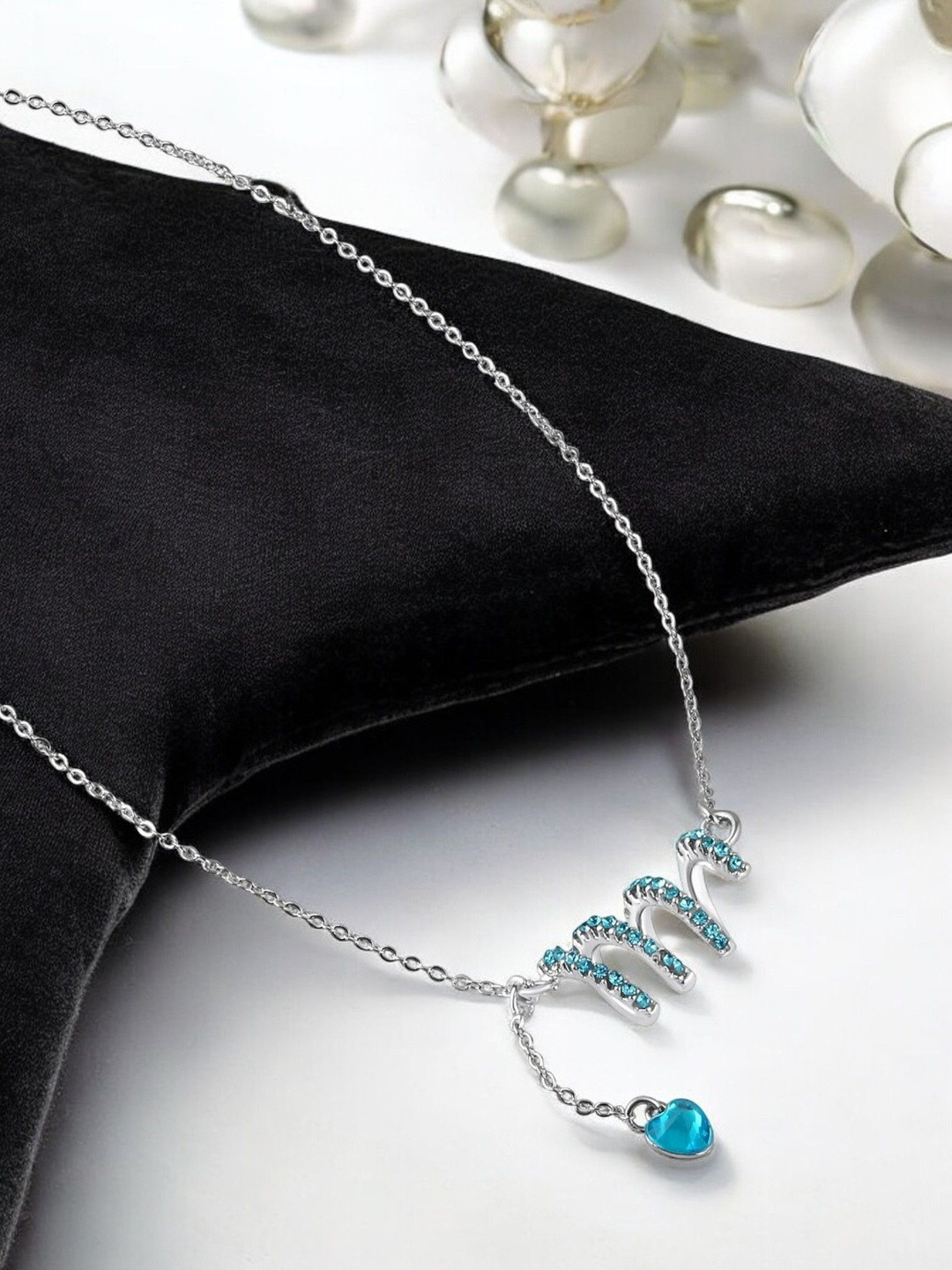 Oviya Rhodium-Plated Wave of Friendship and Heart Pendant with Chains