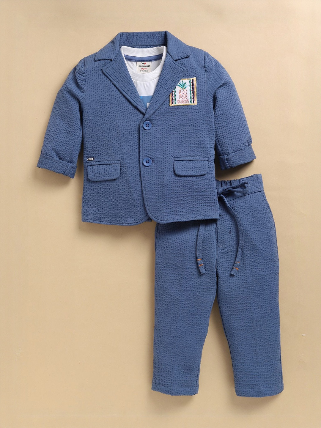 LITTLE COLLARS Boys Printed Knitted Full Sleeves Three-Piece Suit
