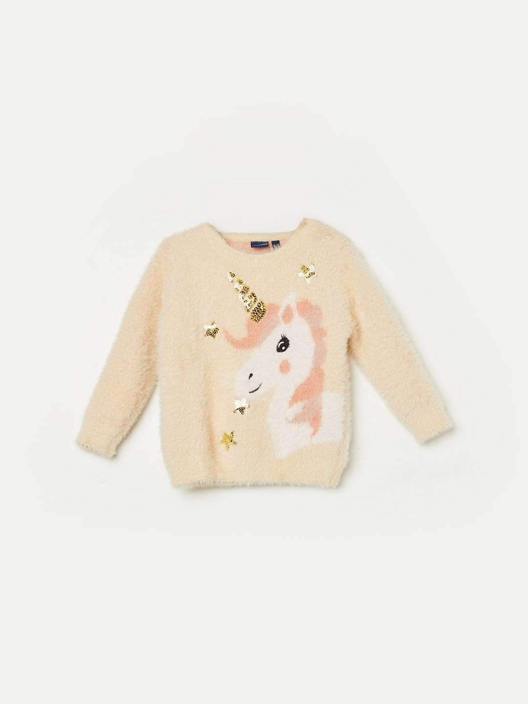 Juniors by Lifestyle Girls Graphic Embroidered Fuzzy Round Neck Long Sleeves Cardigan