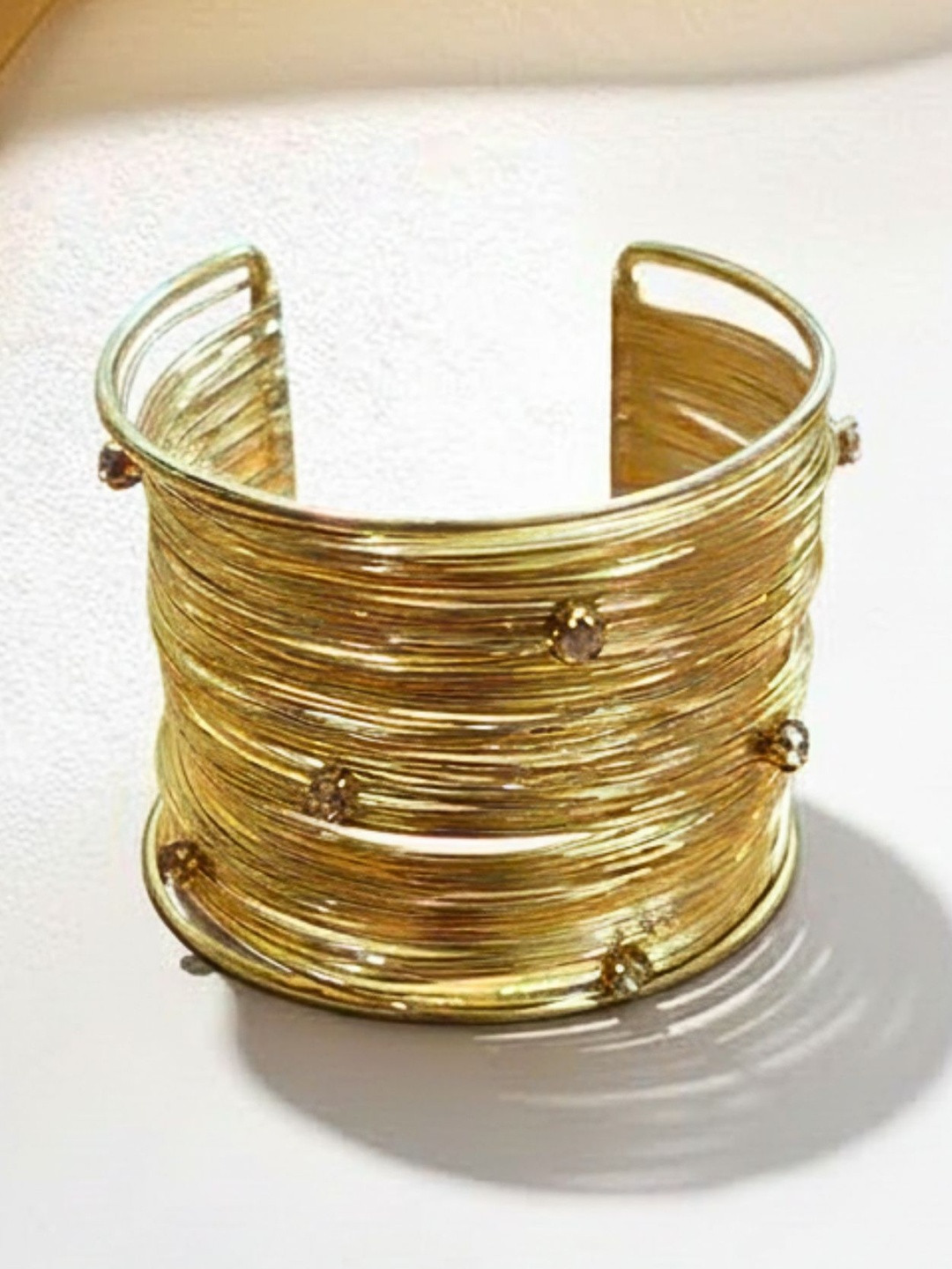 MANSIYAORANGE  American Gold-Plated Diamond Studded Cuff Bracelet