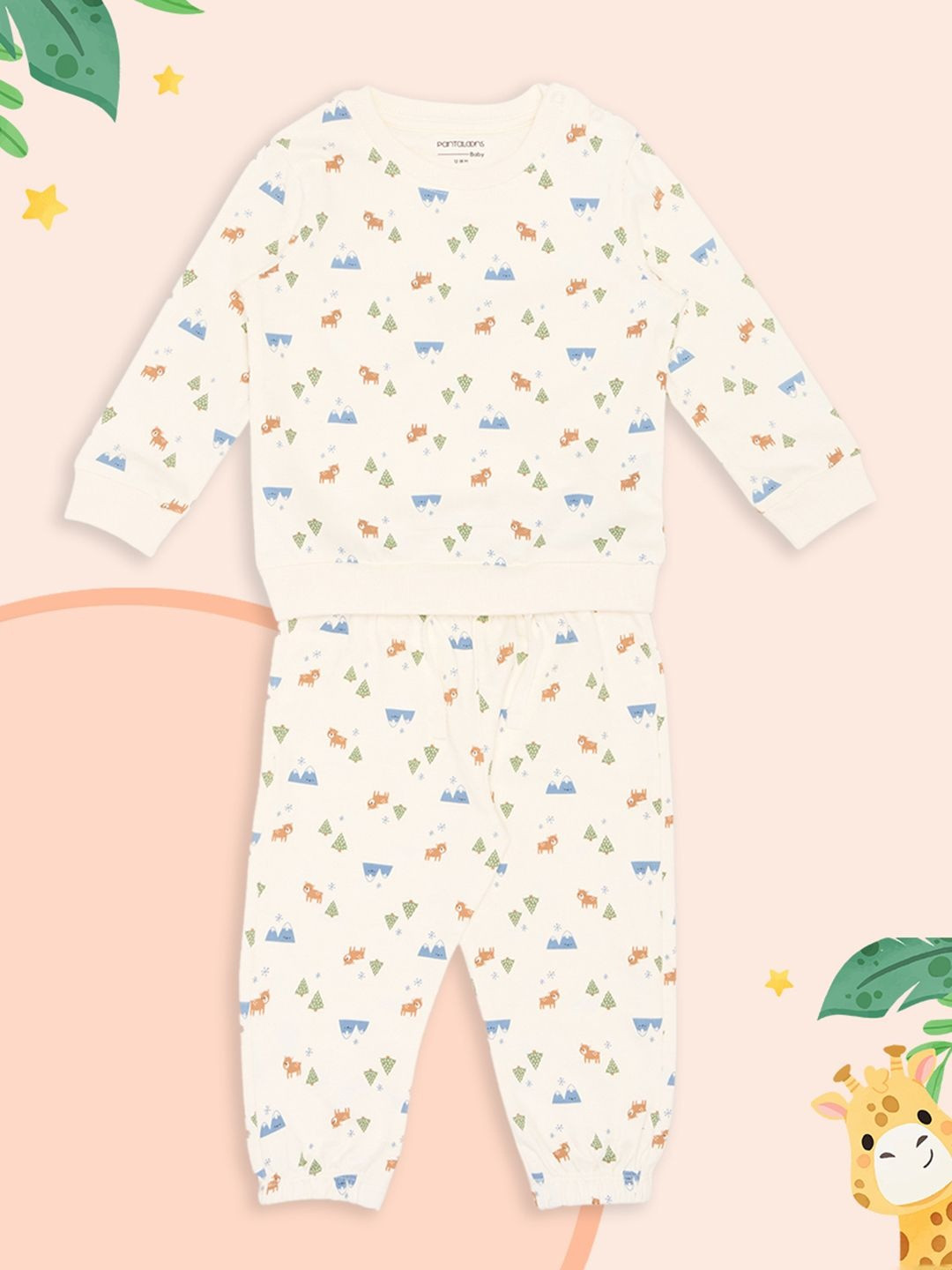 Pantaloons Baby Boys Printed Round Neck Pure Cotton T-shirt With Capris