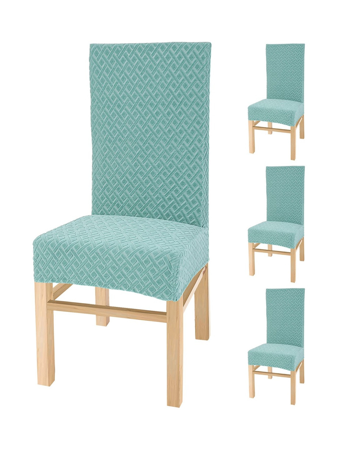Yellow Weaves Sea Green 4 Pieces Textured Jacquard Elasticated Stretchable Chair Covers